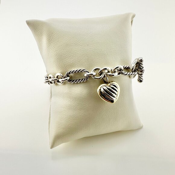 David Yurman Figaro Heart Charm Bracelet w/ 18K Yellow Gold - 7.25" - Picture 2 of 16